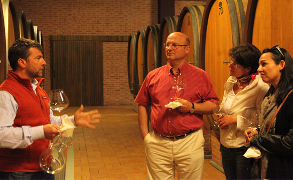 Johannes & Barbara Selbach of Selbach Oster visiting Giacomo Conterno in Monforte, with Roberto Conterno (left) and Celine Sabon of Clos du Mont-Olivet (right).