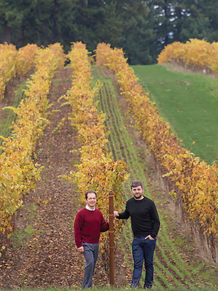 Larry Stone, MS, proprietor, (left), and winemaker Thomas Savre of Lingua Franca, in the LSV Vineyard.